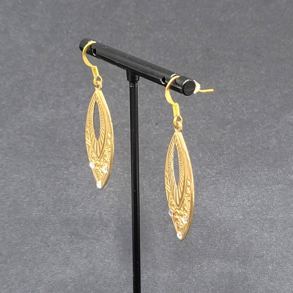 Pierced Earrings Gold tone Rhinestone Dangle 1.5"