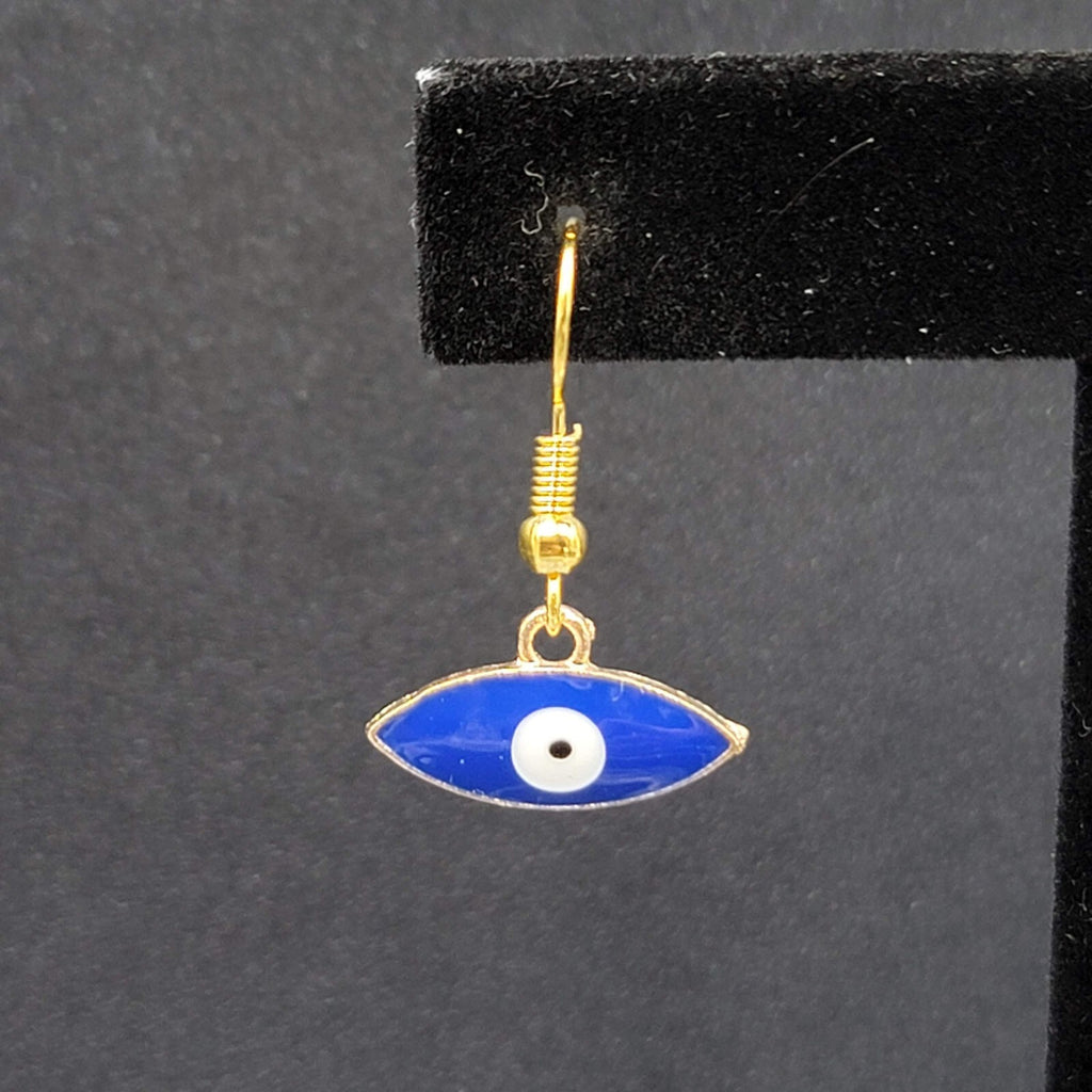 Pierced Earrings Gold tone Enamel Evil Eye Dangle 1/2"