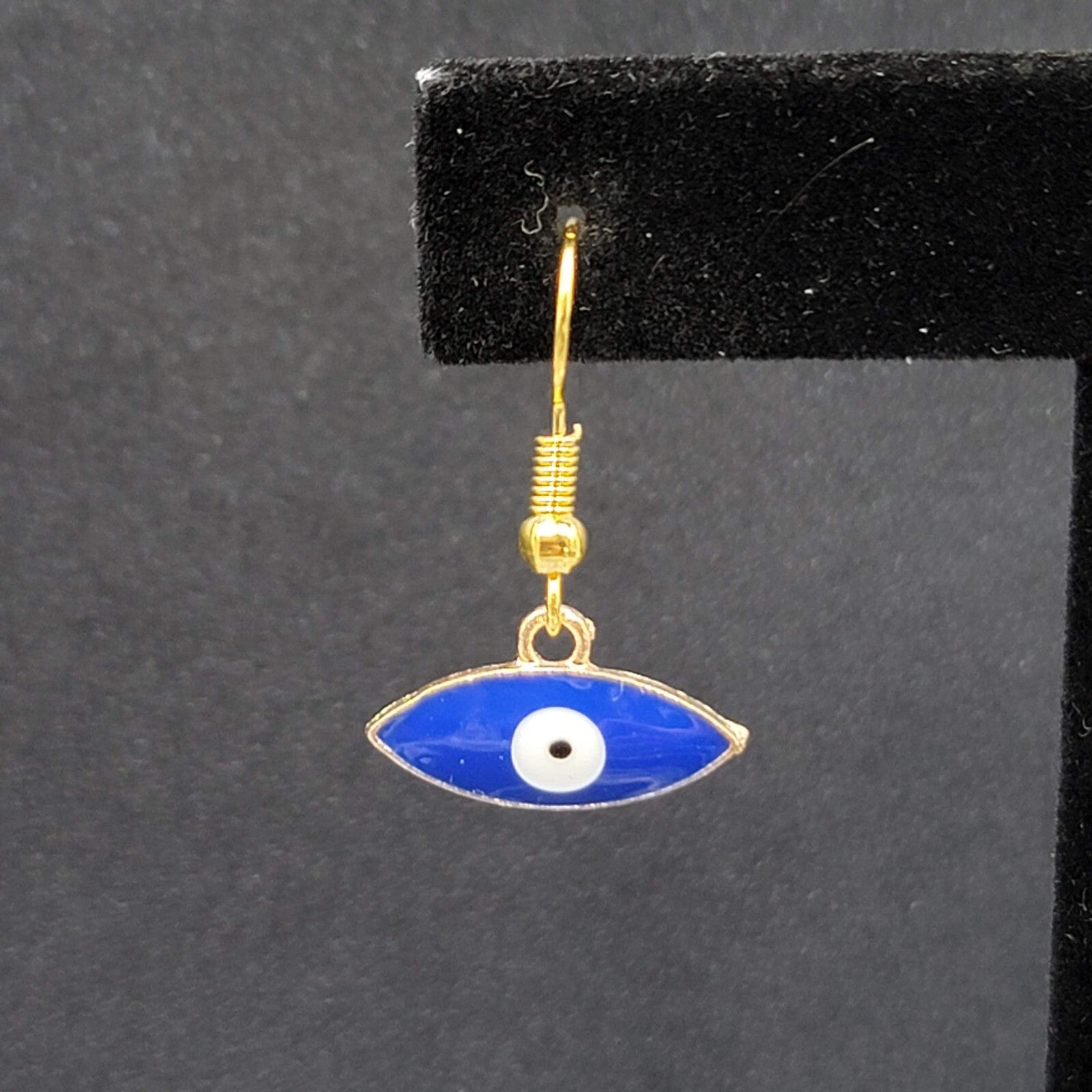 Pierced Earrings Gold tone Enamel Evil Eye Dangle 1/2"