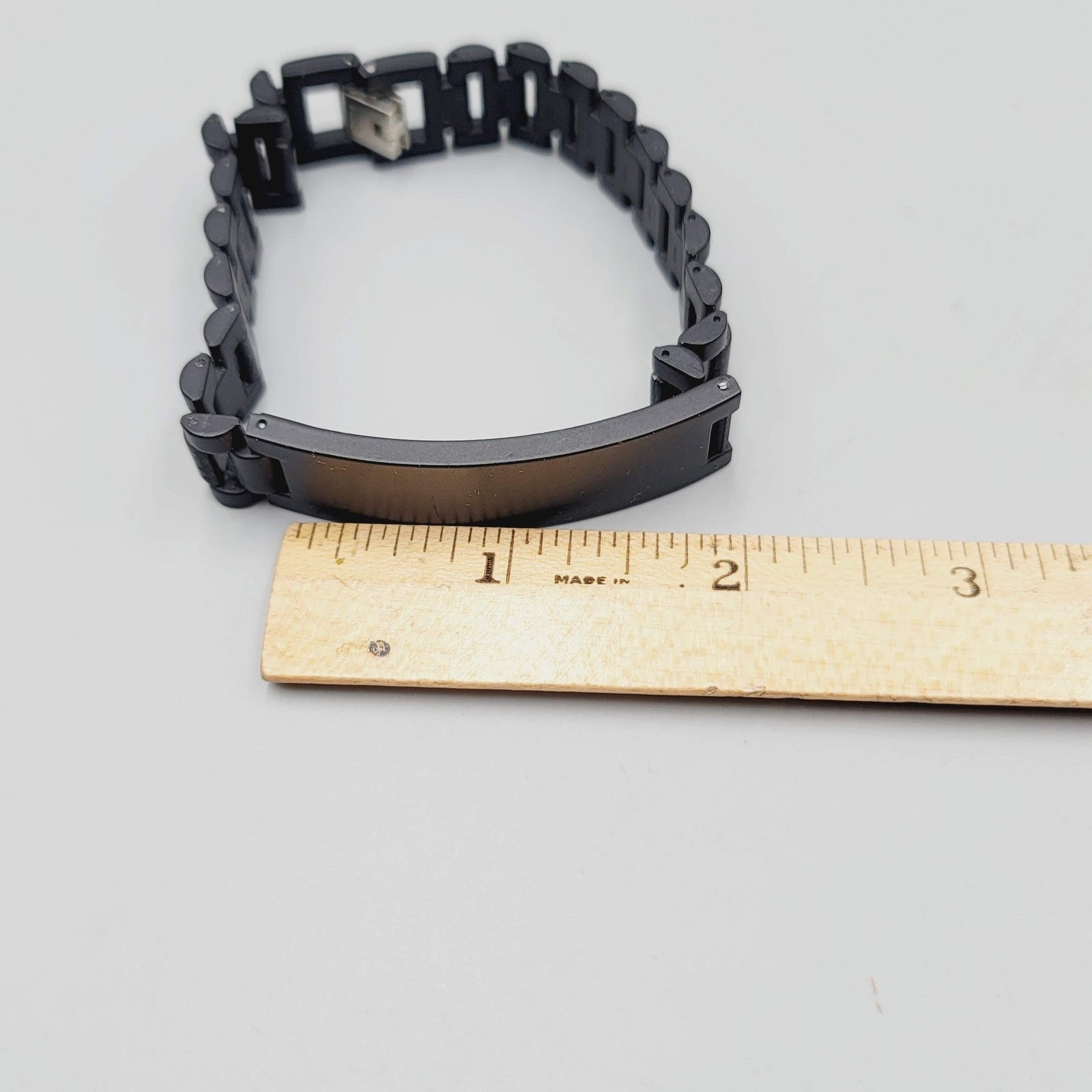 Black Stainless Steel ID Bracelet Mens 8 Inch Matte Link Chain Clasp Modern Gift
