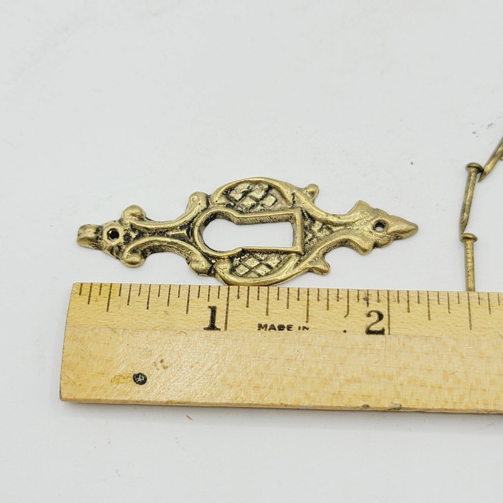 Set of 2  Vintage Oval Brass Skeleton Key hole Escutcheon Salvage Lot 4 Nails