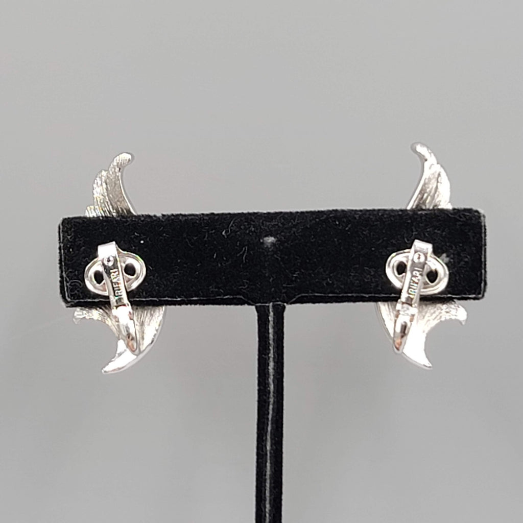 Vintage Trifari Clip on Earrings Silver Plated Leaf Climber 1.25"