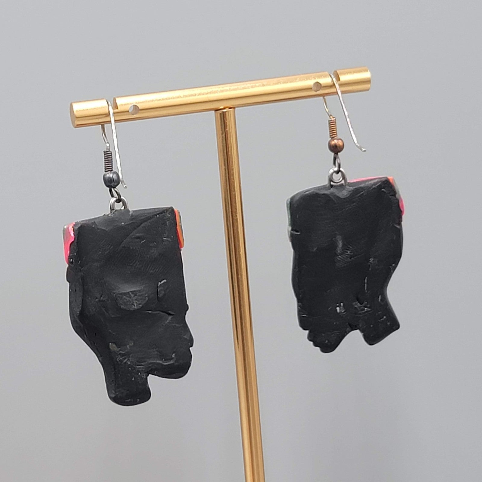 Vintage Handmade African Woman Pierced Earrings Polymer Clay 1.5 in