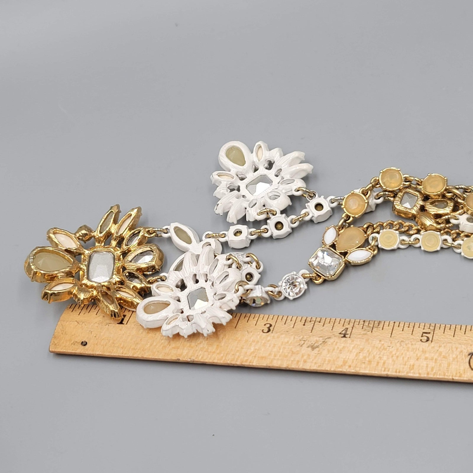 Ann Taylor Statement Bib Necklace Gold Tone Crystal Flower Enamel Adj 18-20"