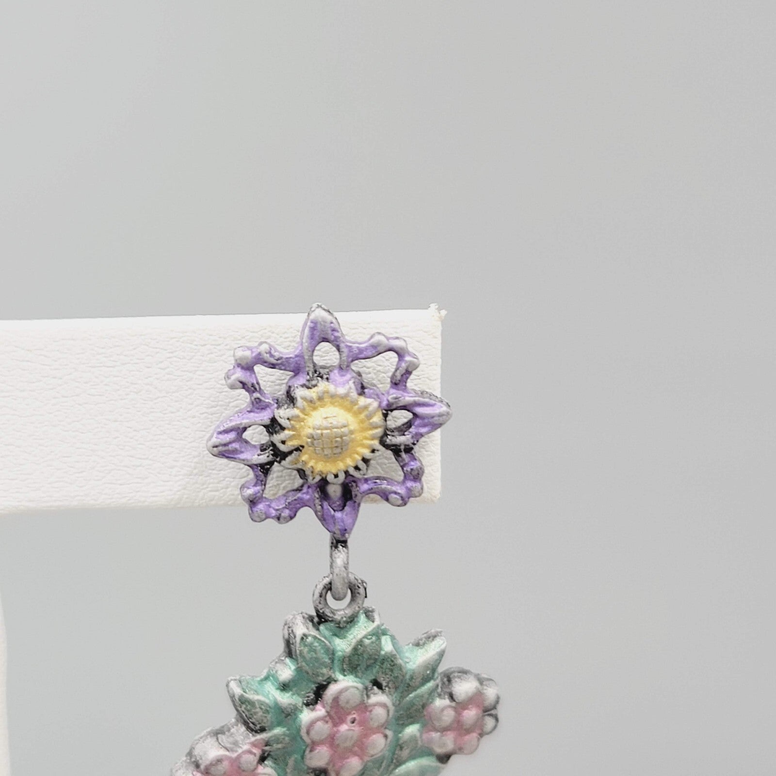 Vintage Don Lin Pierced Earrings Flower Bouquet Dangle 2.5"