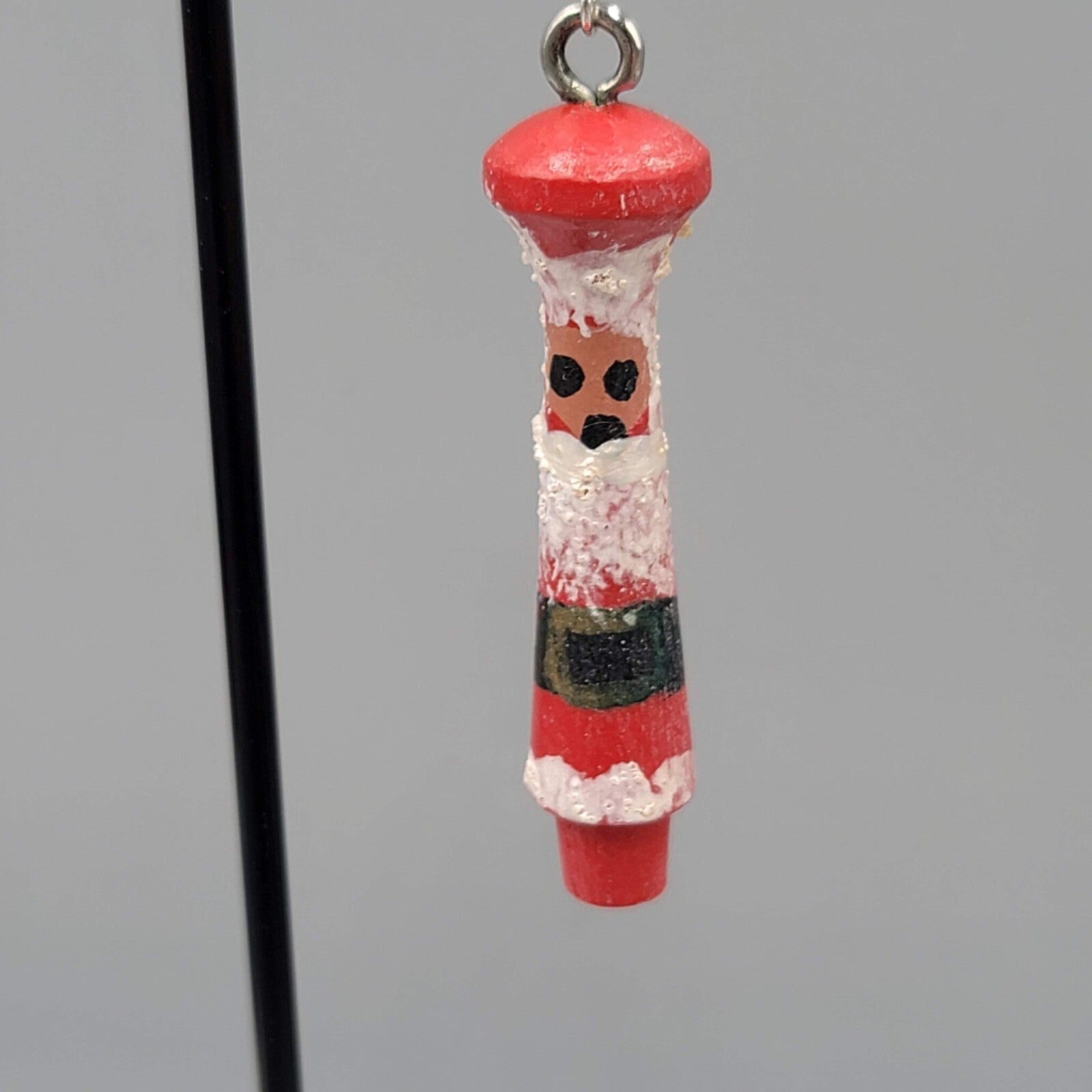 Vintage Christmas Santa Pierced Earrings Hand Painted Wood Dangle 2"