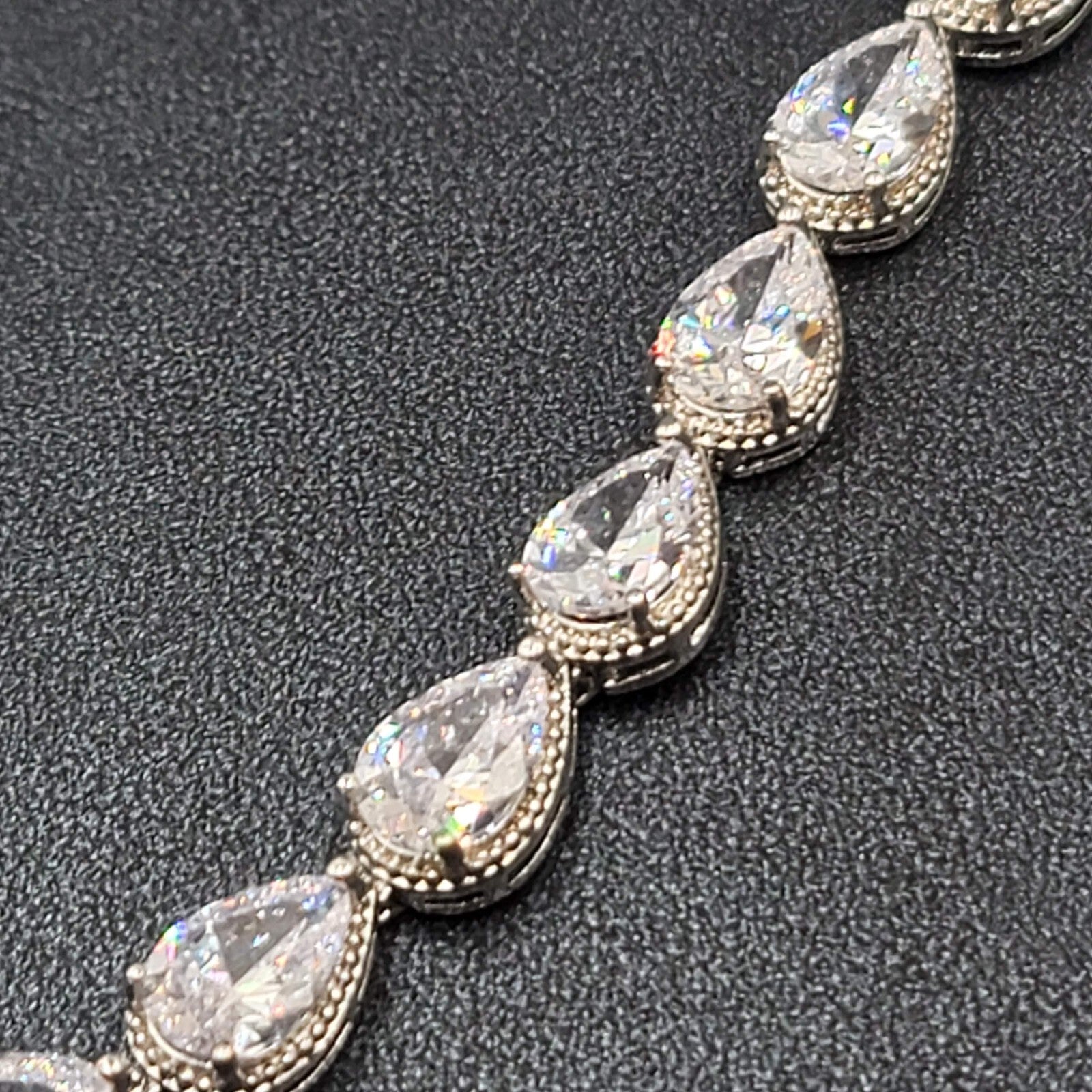 Silver Plated Pear Cut Cubic Zircon Bridal Tennis Bracelet Wedding Jewelry 6.75"