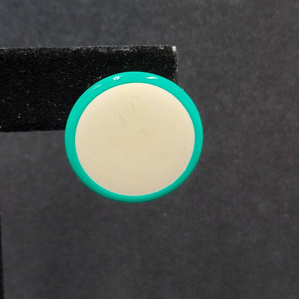 Vintage Pierced Earrings Green White Round Enamel 7/8"