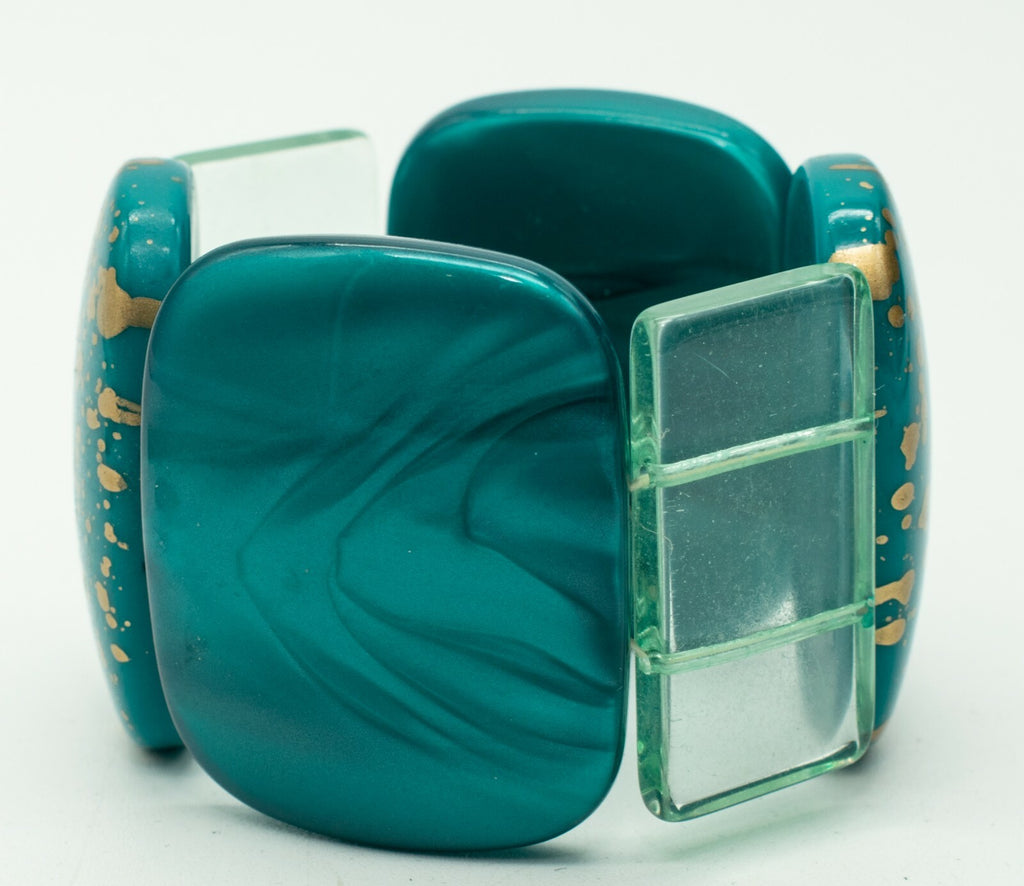 Wide Blue Bead Elastic Bracelet Estate Costume Jewelry