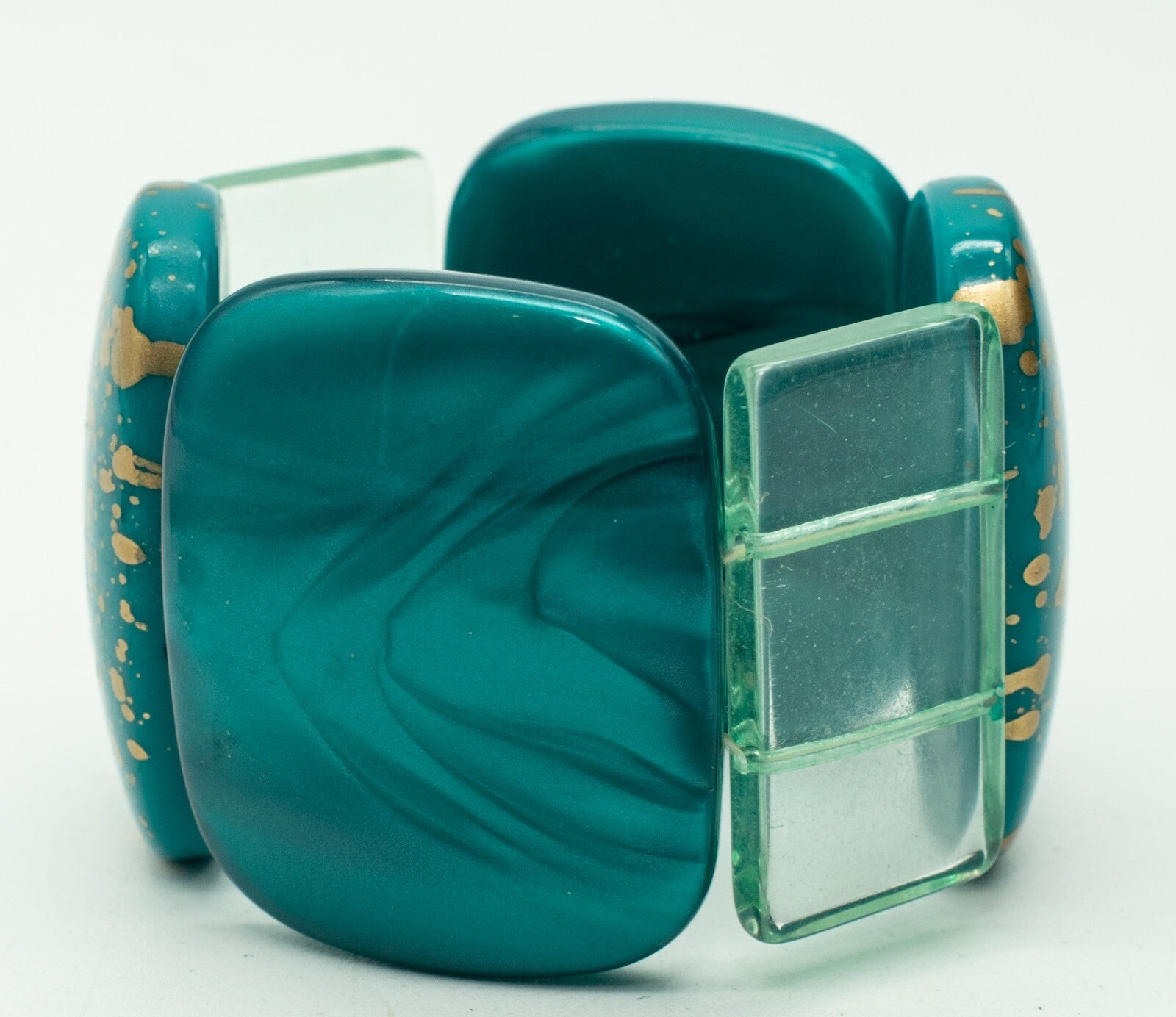 Wide Blue Bead Elastic Bracelet Estate Costume Jewelry