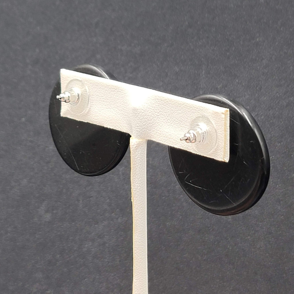 Vintage Pierced Earrings Black White Striped Round Drop 1.25"