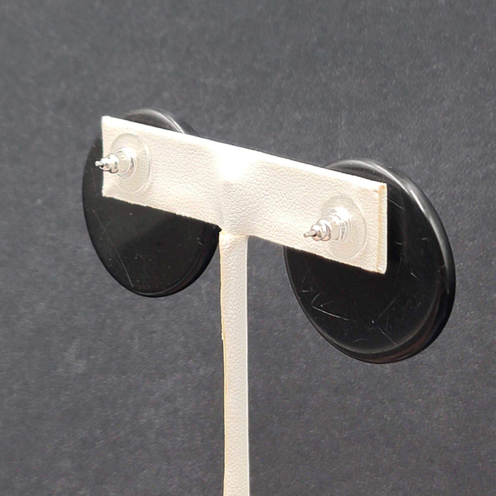 Vintage Pierced Earrings Black White Striped Round Drop 1.25"