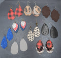 Lot of 9 Pierced Earrings Teardrop Dangle Multicolor Faux Leather Felt Denim