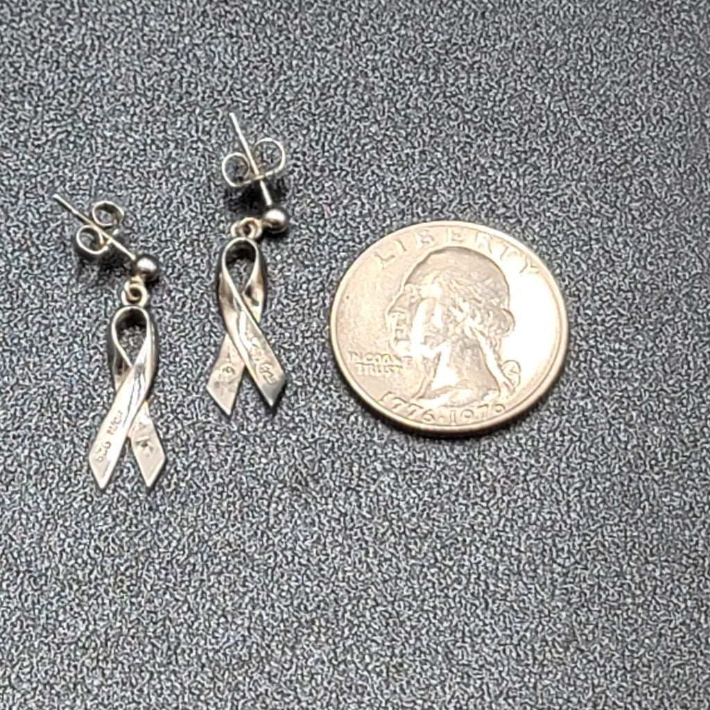 Sterling Silver Pierced Earrings 925 Charity Awareness Ribbon Dangle 3/4"