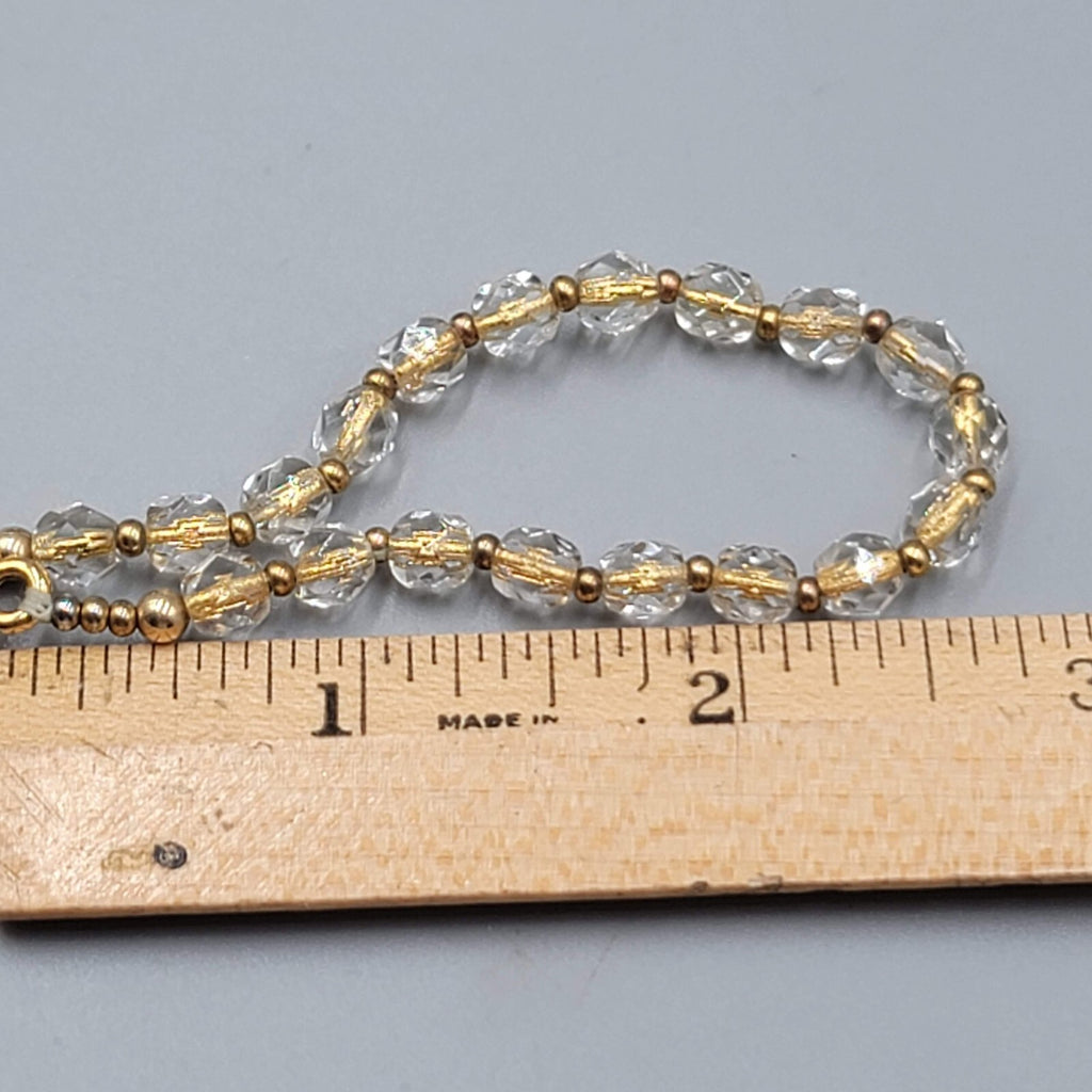 Gold tone Bracelet Clear Faceted Glass Bead Toggle Closure 6.5"