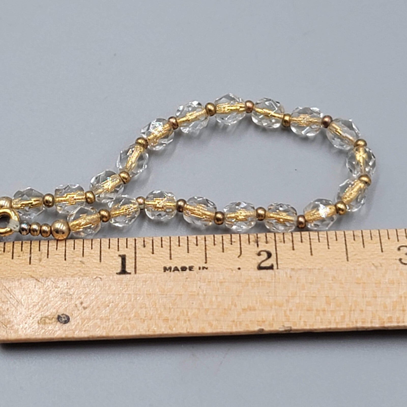 Gold tone Bracelet Clear Faceted Glass Bead Toggle Closure 6.5"
