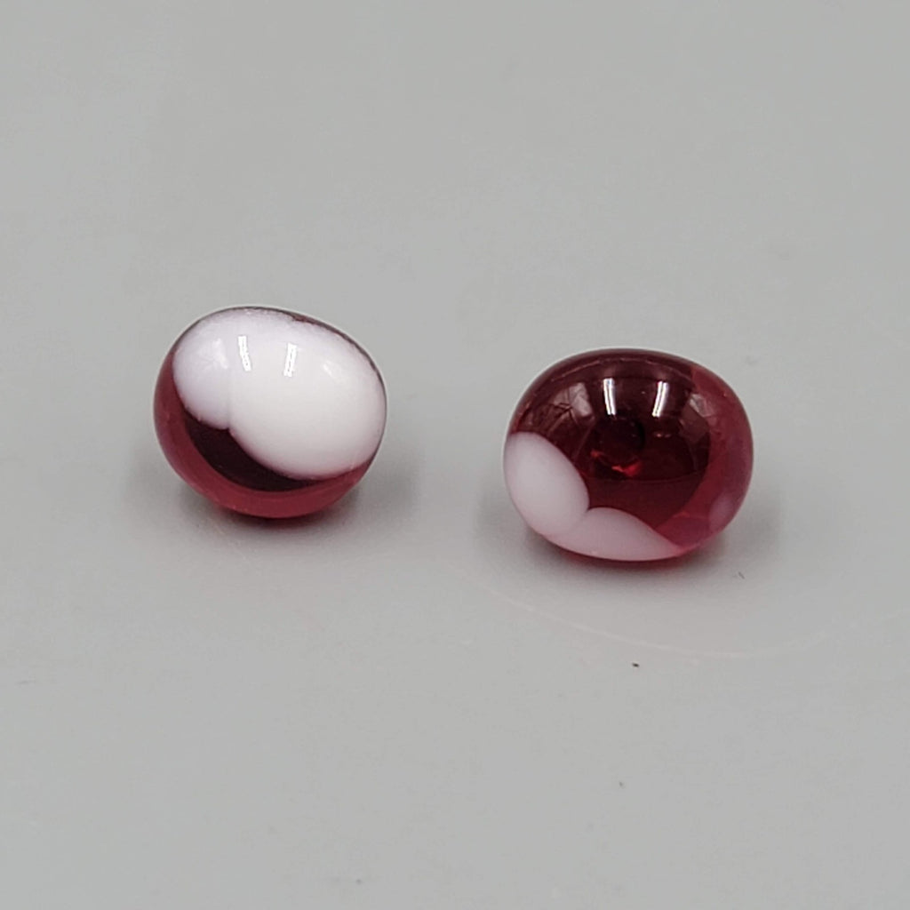 Red White Art Glass Stud Pierced Earrings 3/8"