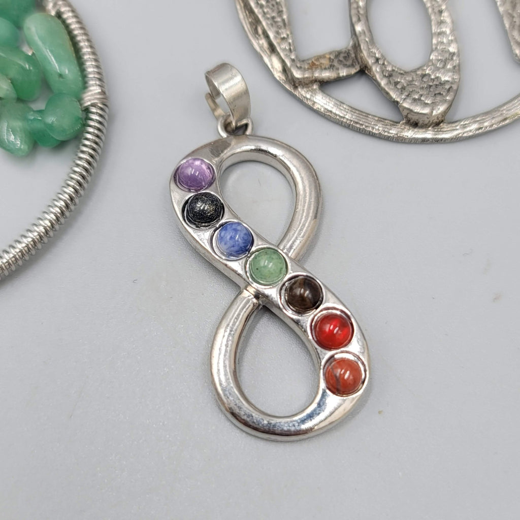Lot of 4 Pendants Silver Tone Gemstone Tree Infinity Chakra LOVE Resin Large