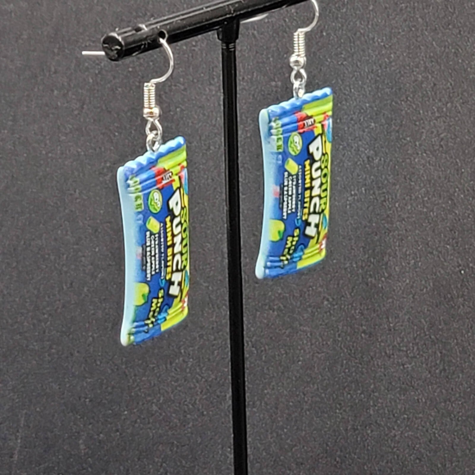 Candy Pierced Earrings Sour Punch Straws Dangle Blue 1.25"