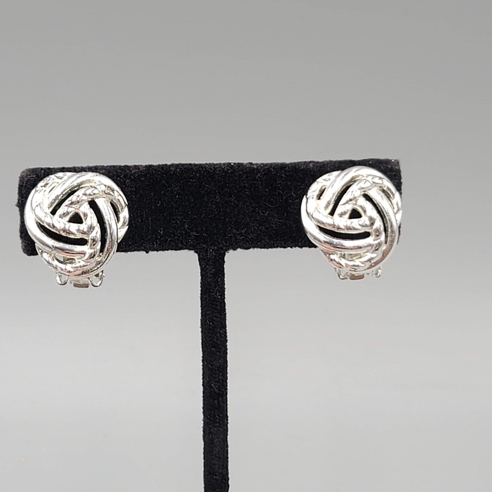Vintage Open Work Knot Clip on Earrings Silver tone Studs 5/8"