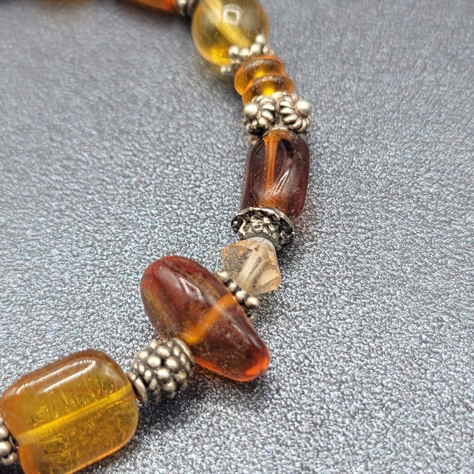 Glass Beads Bracelet Silver tone Boho Toggle Clasp 6.75 in