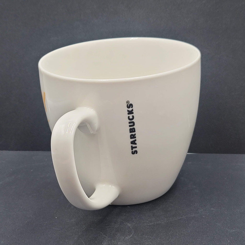 STARBUCKS Merry Bright Jolly Christmas White Gold 2016 Large Coffee Mug 20oz