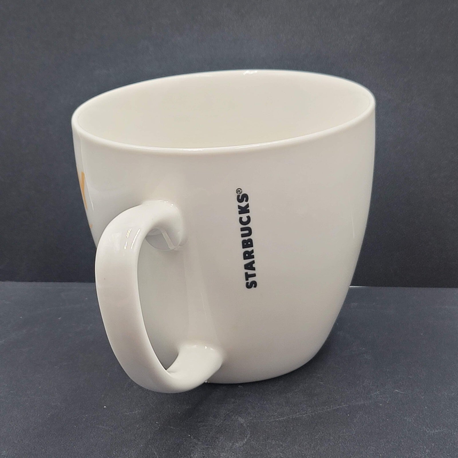 STARBUCKS Merry Bright Jolly Christmas White Gold 2016 Large Coffee Mug 20oz