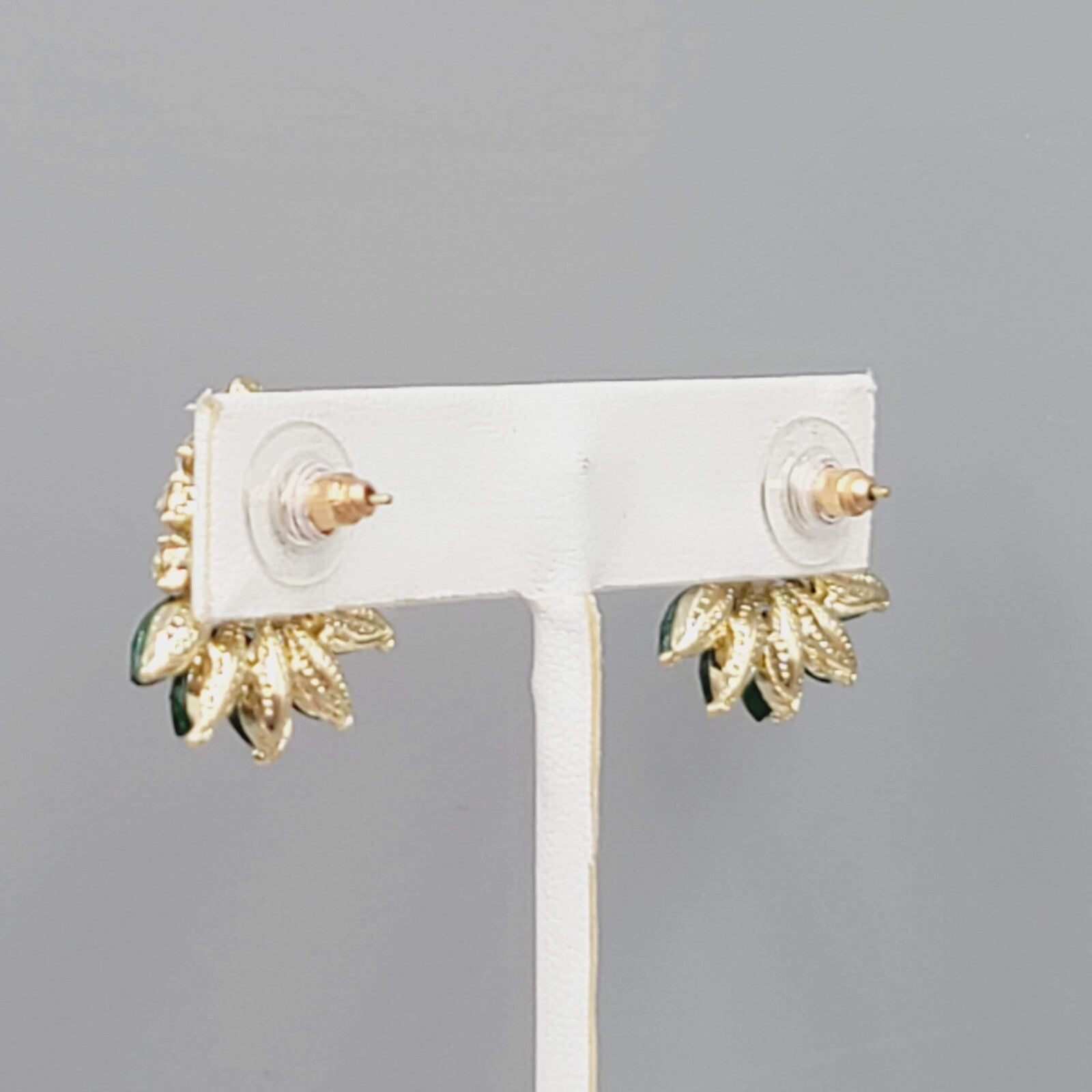 Pierced Earrings Gold tone Green Accent Statement Drop 1"