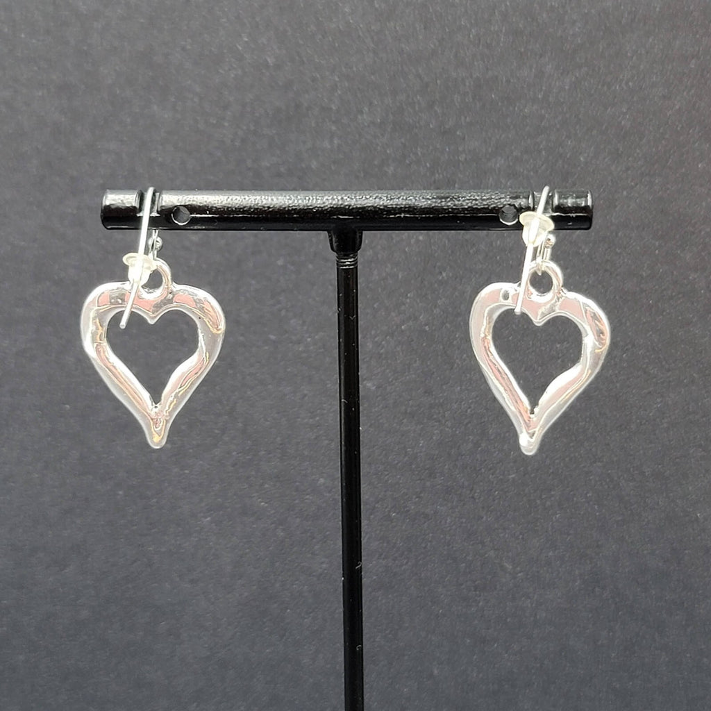 Pierced Earrings Silver tone Open Heart Dangle 1"