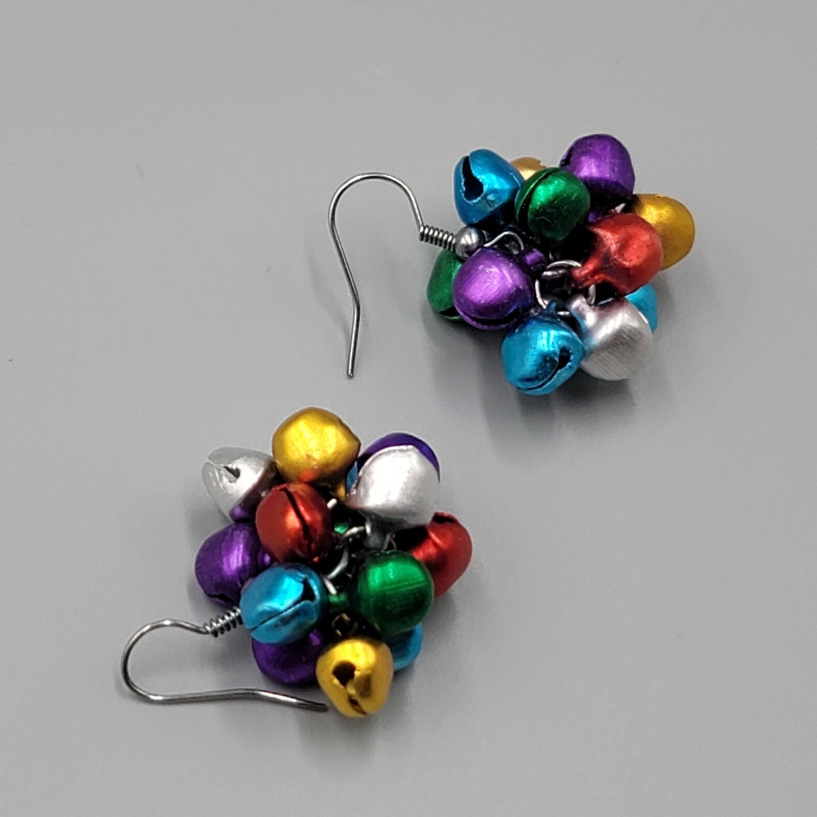 Jingle Bells Pierced Earrings Multi Color Dangle 7/8"