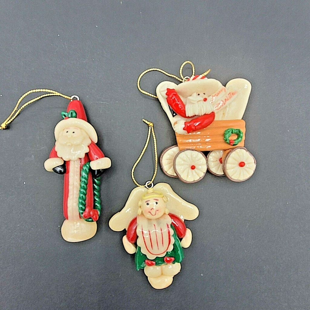 Polymer Clay Christmas Tree Ornaments Lot of 3 Santa Angel Western