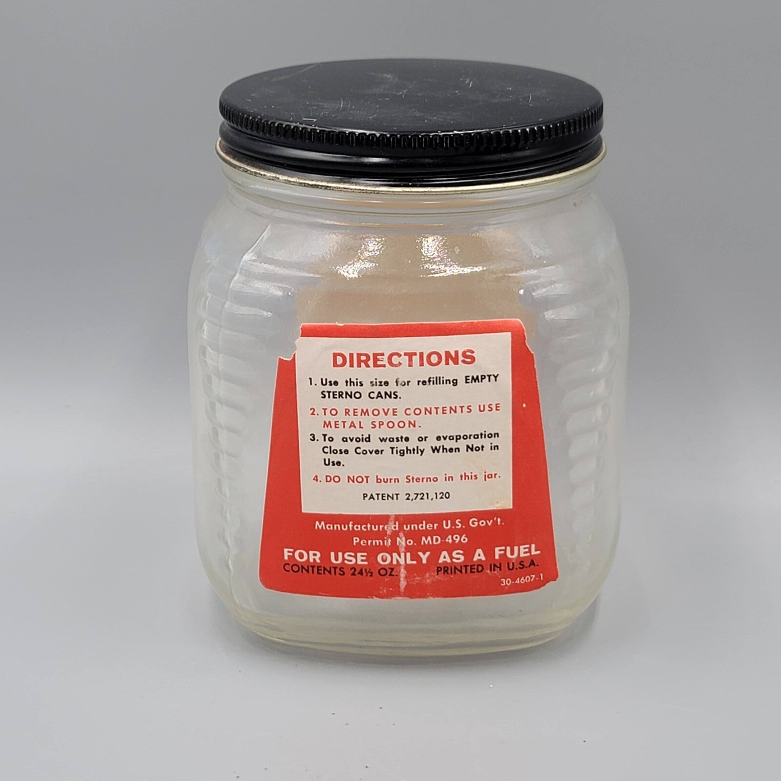 Vintage Sterno Canned Heat Fuel Refilling Glass Jar New York