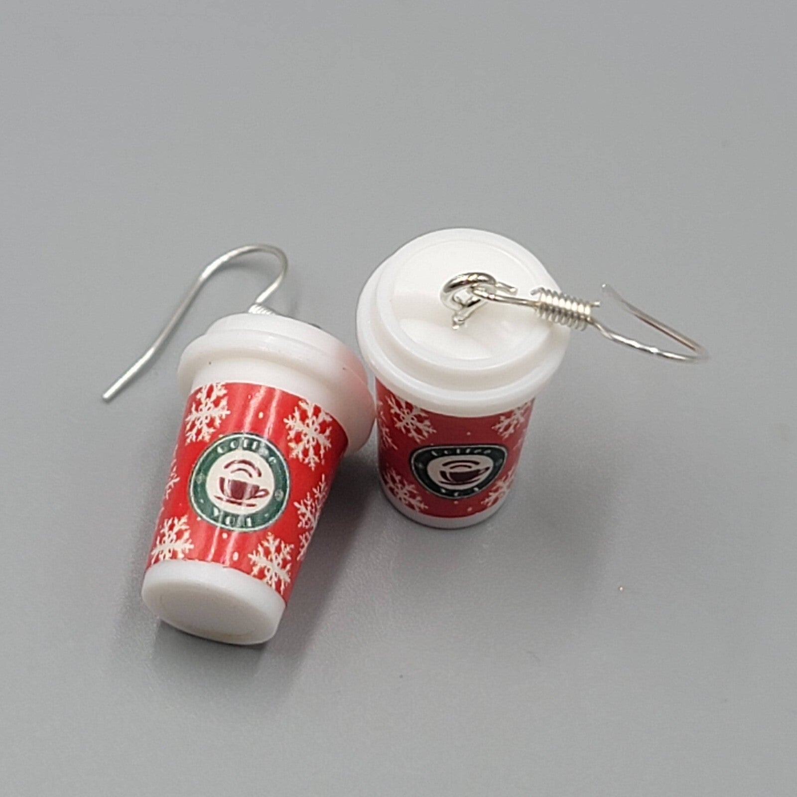 Holiday Cup Pierced Earrings Coffee Hot Cocoa Snowflakes Dangle 7/8" NEW