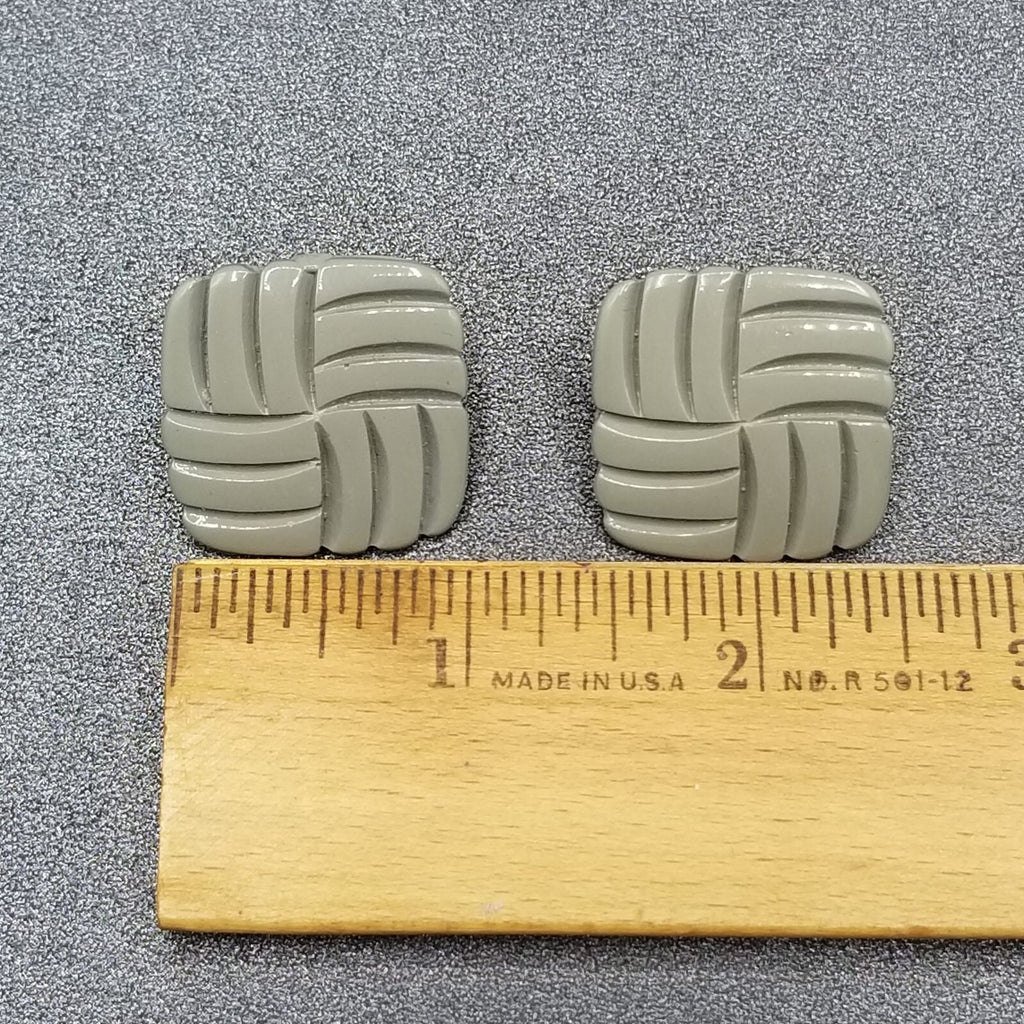 Vintage 1980's Pierced Earrings Gray Acrylic Square Geometric Drop Stud 1 1/4"