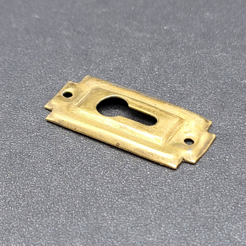 Vintage Brass Rectangle Skeleton Key hole Escutcheon Salvage 1 3/8" x 5/8"
