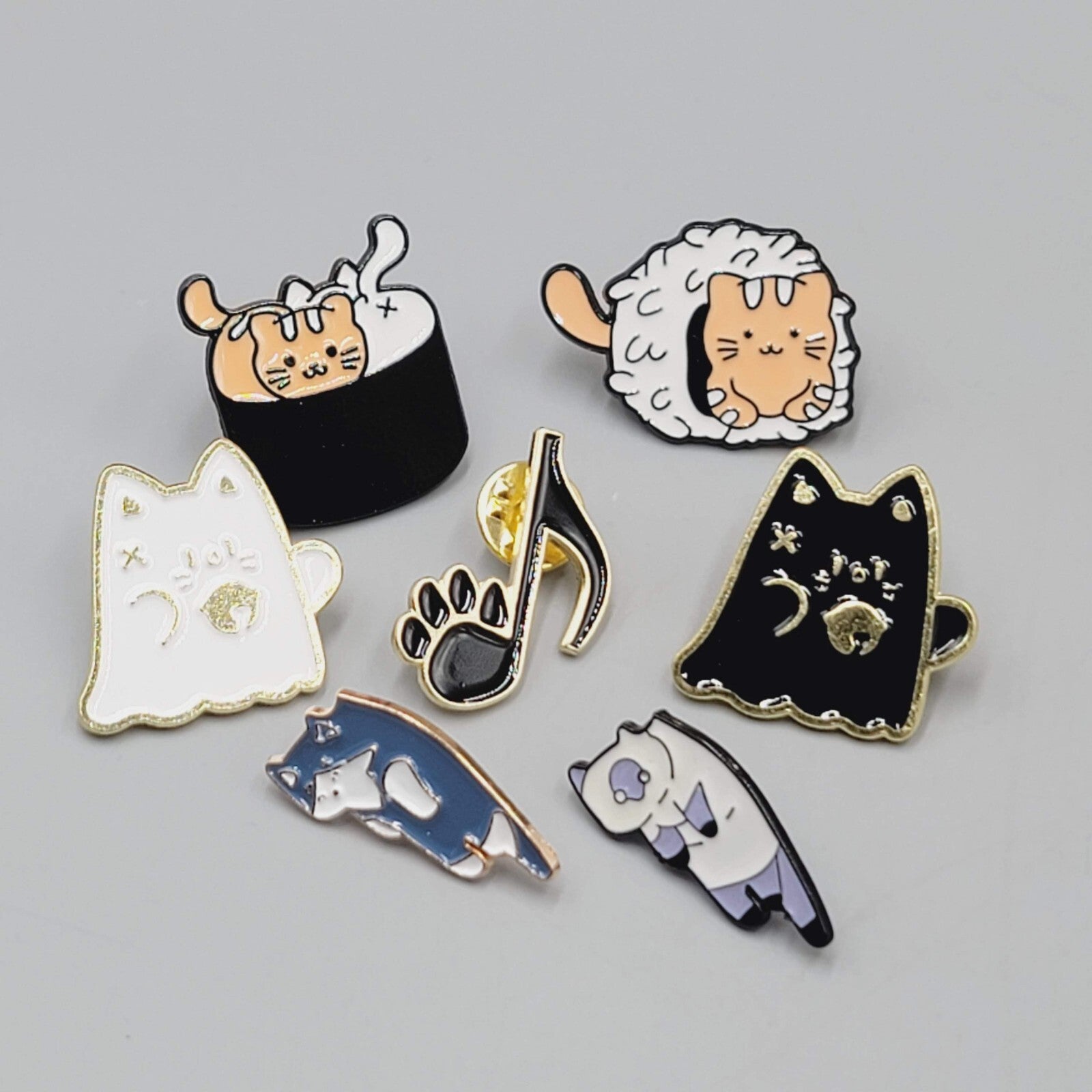 Lot of 7 Cat Theme Enamel Lapel Hat Pin Kitty Cats