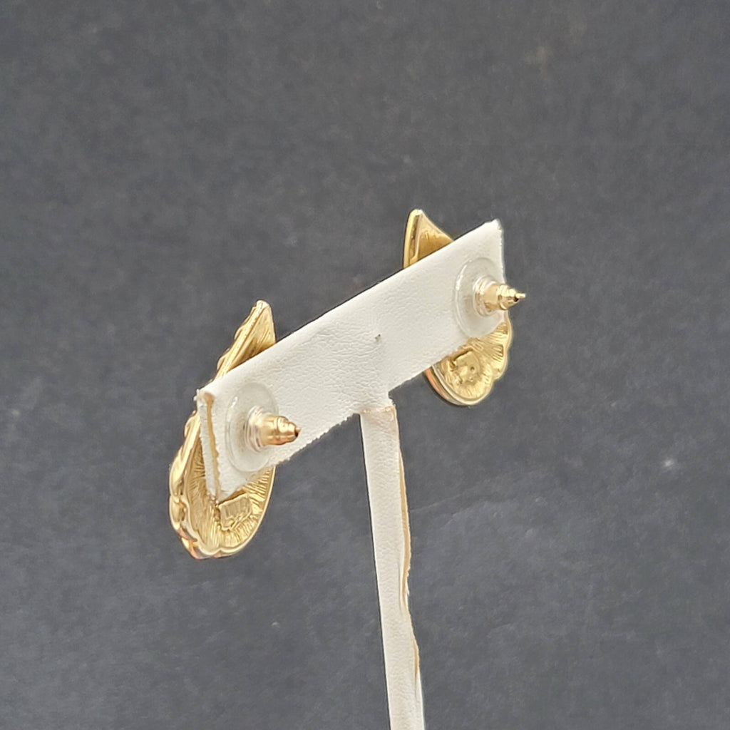 Vintage Pierced Earrings Gold tone Red Enamel Drop Teardrop 1.25"