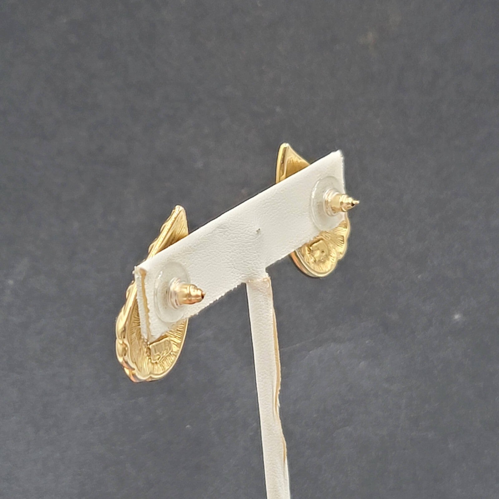 Vintage Pierced Earrings Gold tone Red Enamel Drop Teardrop 1.25"