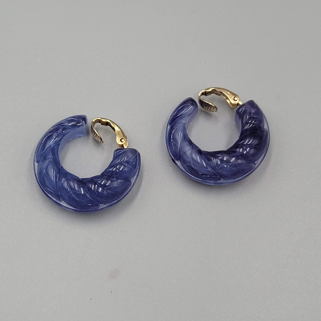 Vintage Avon Clip on Earrings Molded Plastic Purple Hoops 1"