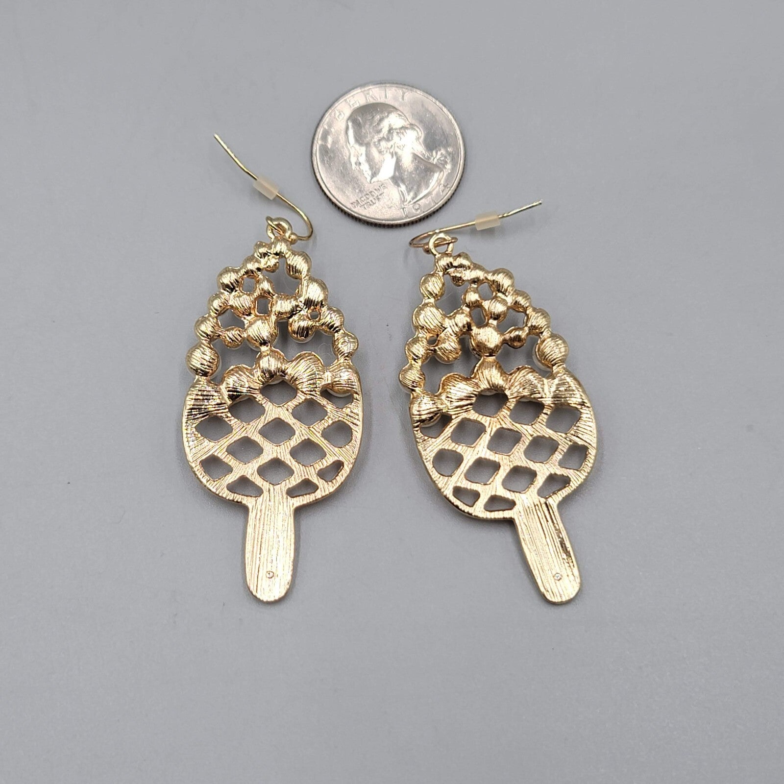 Dessert Ice Cream Bar Pierced Earrings Gold tone Dangle Faux Pearl 2.25"