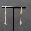 Pierced Earrings Silver tone Green Crystal Stone Threaders 4"