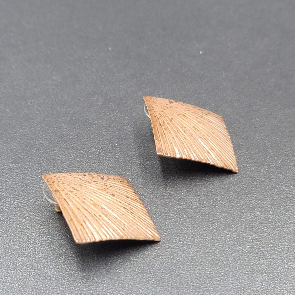 Vintage Pierced Earrings Painted Textured Square Drop 1 3/8"