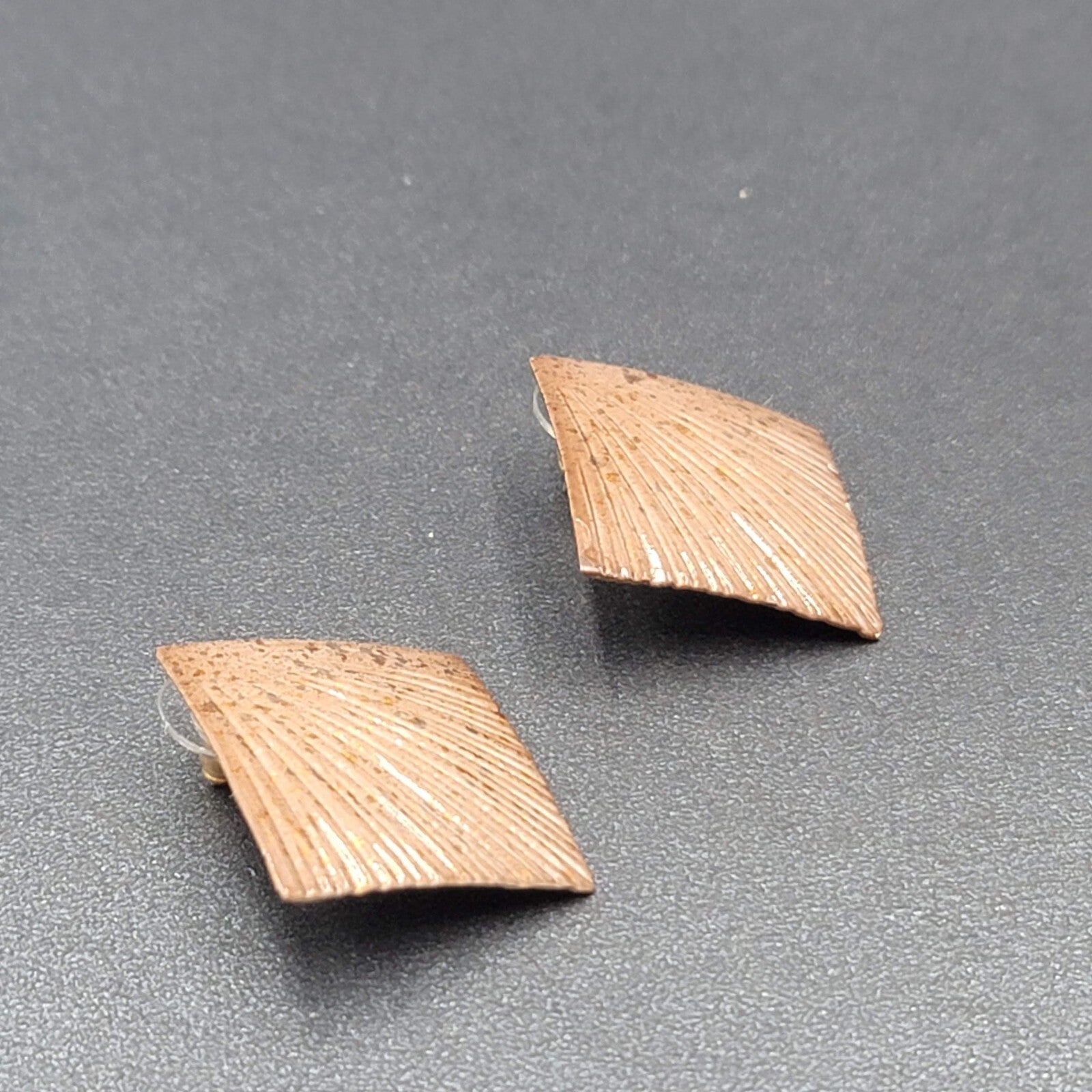 Vintage Pierced Earrings Painted Textured Square Drop 1 3/8"
