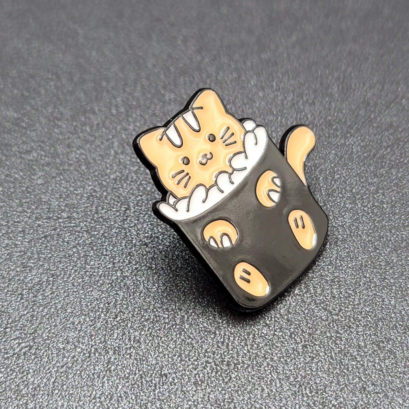 Orange Tabby Cat Enamel Lapel Hat Pin Sushi Roll 1 1/8"