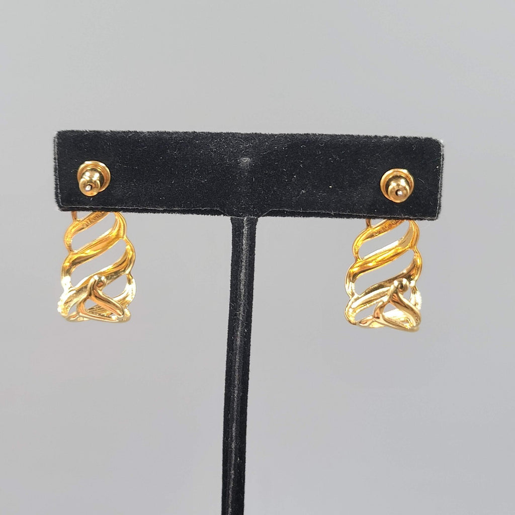 Vintage MONET Pierced Earrings Yellow Gold Plated Open Work Teardrop 1"