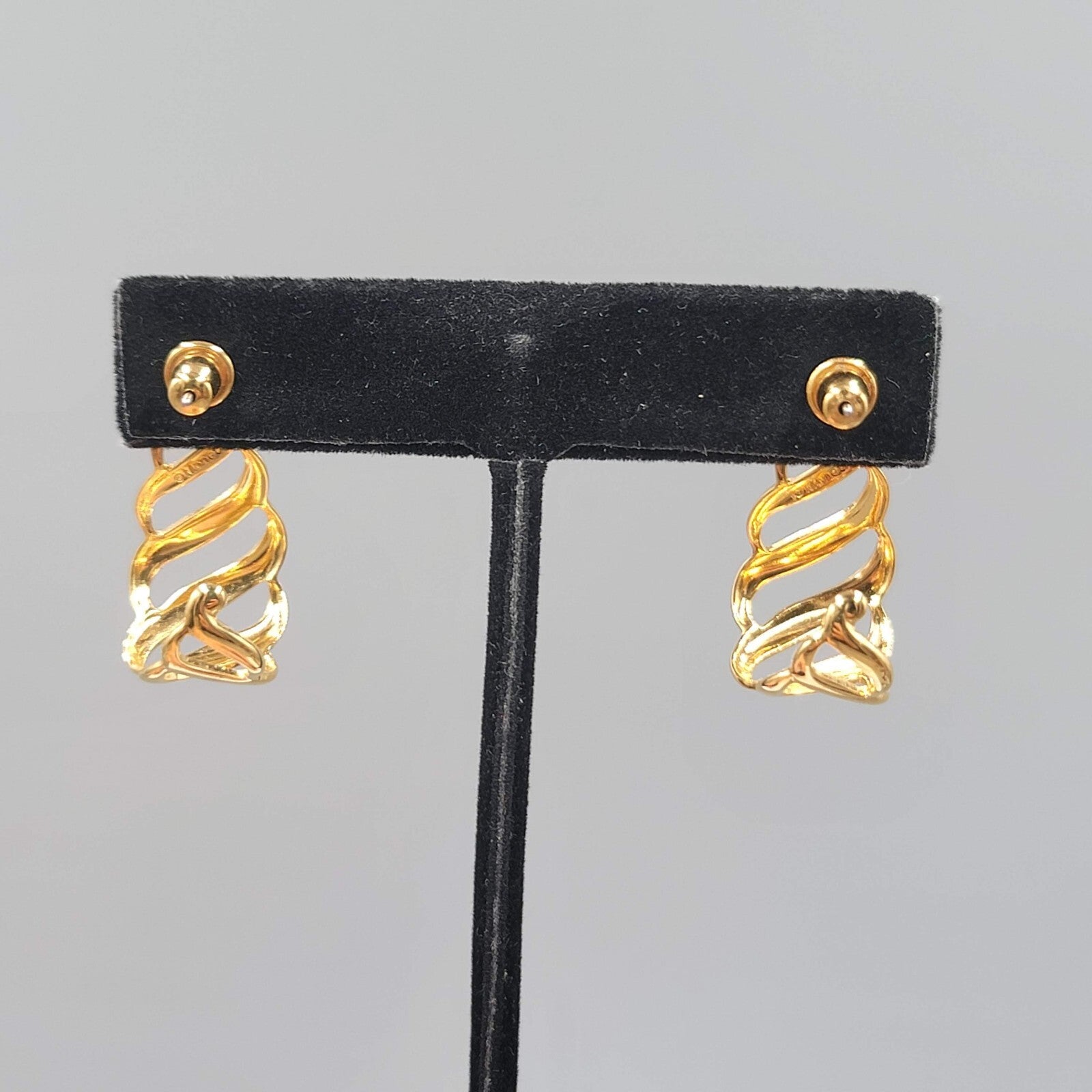 Vintage MONET Pierced Earrings Yellow Gold Plated Open Work Teardrop 1"