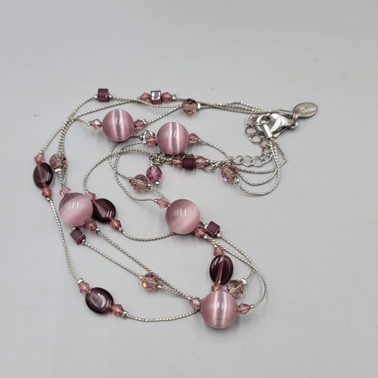 lia sophia Necklace Purple Glass Cats Eye Station Bead 16"-18"