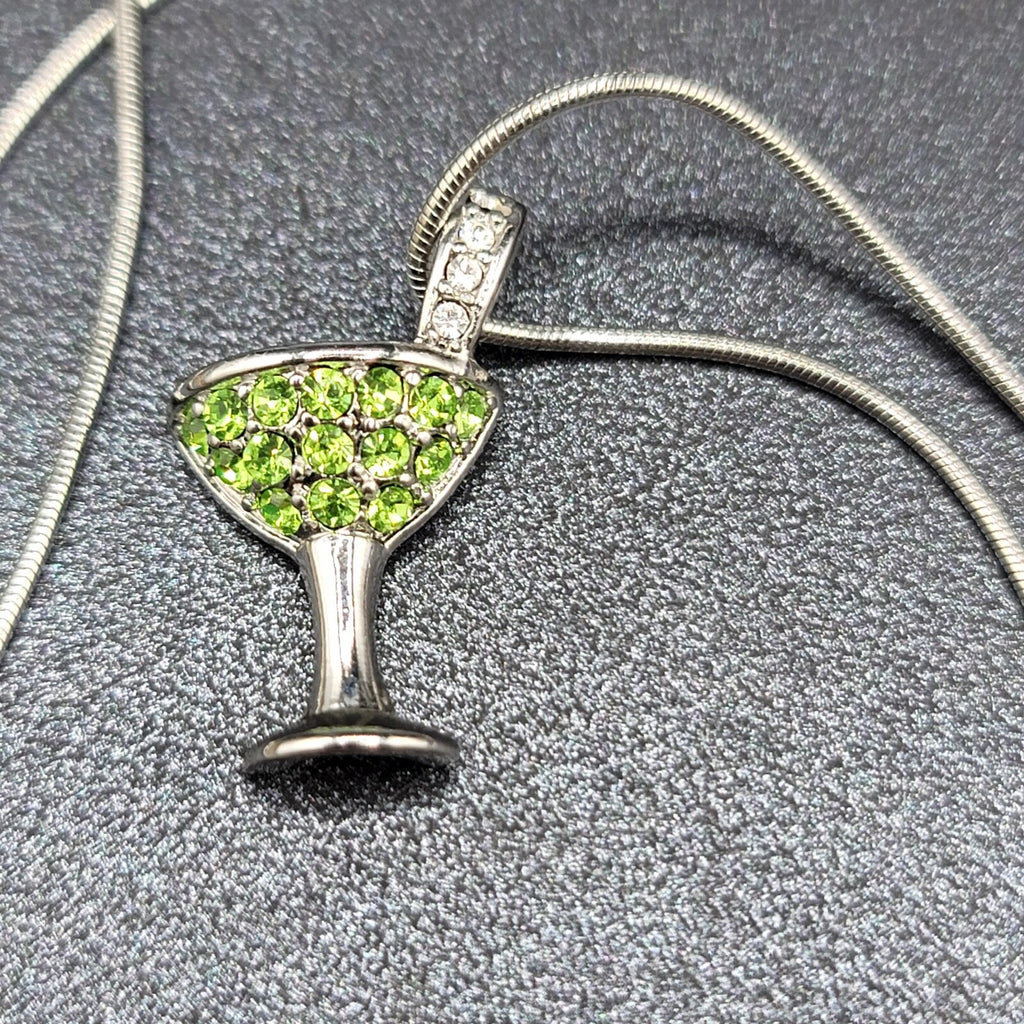 Lia Sophia CHEERS Martini Glass Green Crystals Necklace 16"-19" Adj