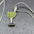 Lia Sophia CHEERS Martini Glass Green Crystals Necklace 16"-19" Adj