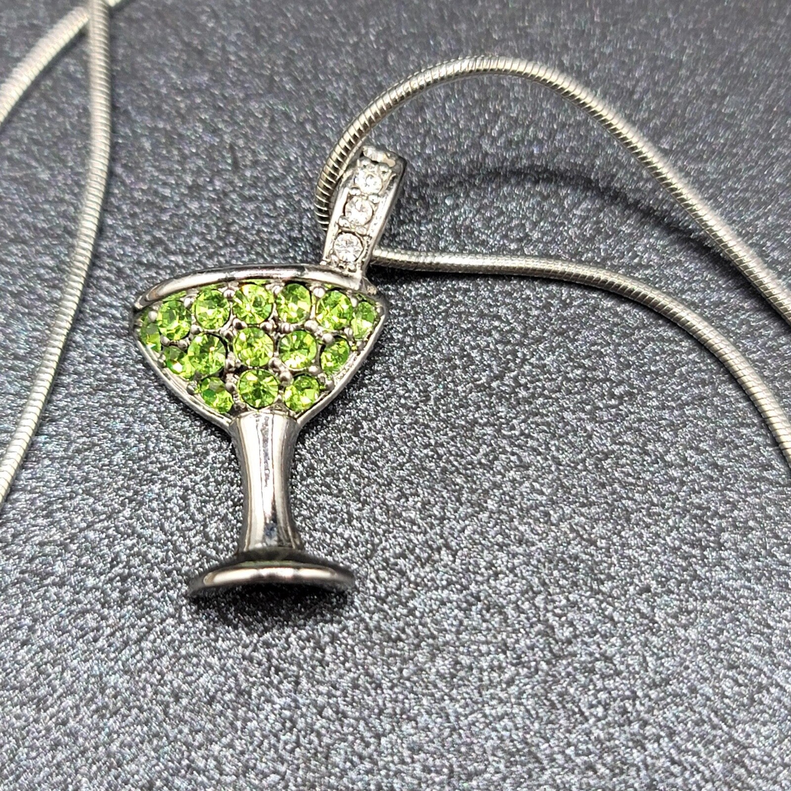 Lia Sophia CHEERS Martini Glass Green Crystals Necklace 16"-19" Adj